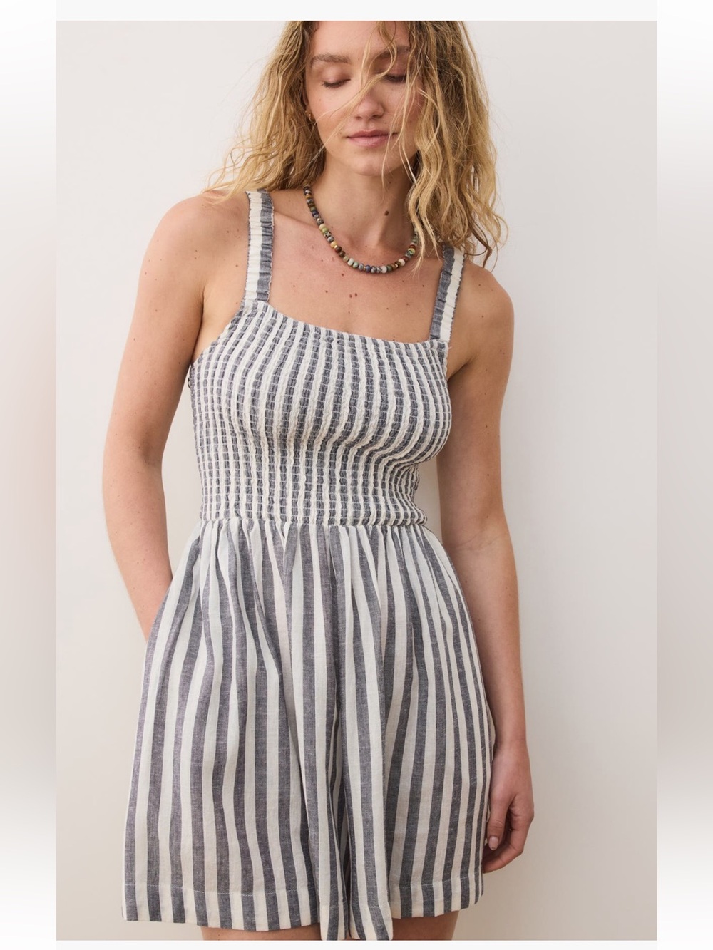 Marine Layer Selene Smocked Romper dress India Ink medium NWT